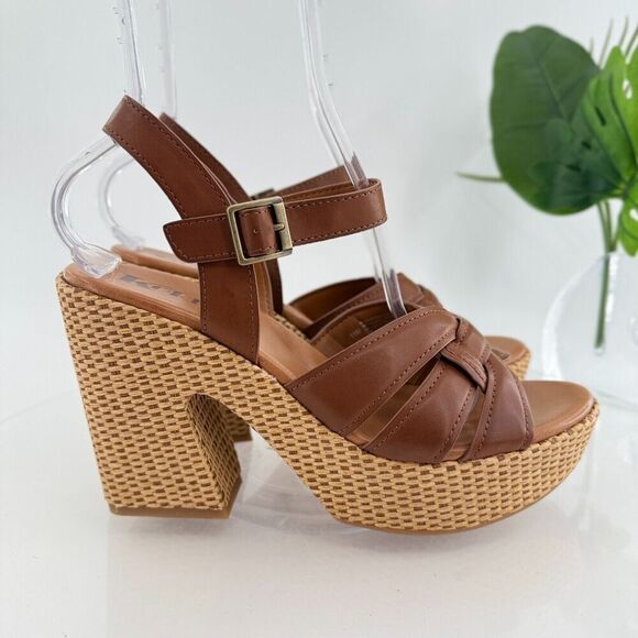 Korks Kork Ease Dee Sandals Women's 11 Brown Faux Leather Platform Wedge - Picture 3 of 16